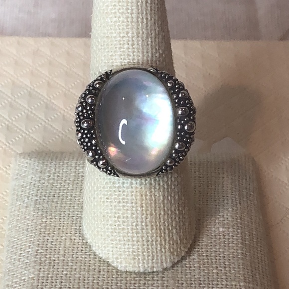 MICHAEL DAWKINS Starry Night Sterling Silver Mother of Pearl Doublet Ring 8-3/4 - Picture 11 of 14